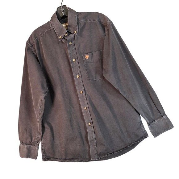 Ariat Button Down Long Sleeve Shirt Mens Size Medium Faded Black Cotton Twill - Picture 3 of 12